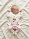 0-9 Ay Kız Bebek 3’lü Takım – %100 Pamuk Çiçekli Body, Hırka & Pantolon Set Pembe