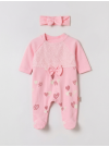 Pamuş Baby Kız Bebek 5’li %100 Pamuk Tulum Seti – Fiyonk & Dantel Detaylı 0-9 Ay Pembe