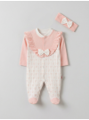 Pamuş Baby Kız Bebek 5’li %100 Pamuk Tulum Seti – Fiyonk & Dantel Detaylı 0-9 Ay Pudra