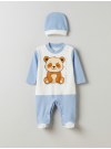 Pamuş 0-3-6 Ay Panda Penye Erkek Bebek Tulum Mavi