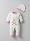 Pamuş 0-3-6 Ay Tavşan Penye Kız Bebek Tulum Mürdüm