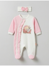 Pamuş 0-3-6 Ay Uyuyan Ayıcık Penye Kız Bebek Tulum Pembe